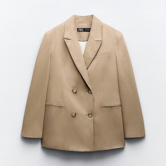 ZARA Topstitched Oversized Blazer In Taupe Brown NWT SZ M - Picture 6 of 10